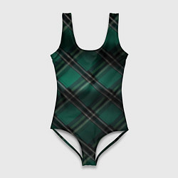 Женский купальник-боди Тёмно-зелёная диагональная шотландская клетка