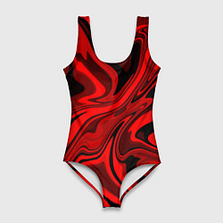 Женский купальник-боди Красно-чёрная пластичная абстракция