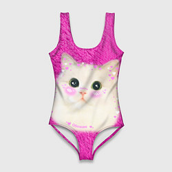 Купальник-боди 3D женский Кот мем в сердечках, цвет: 3D-принт