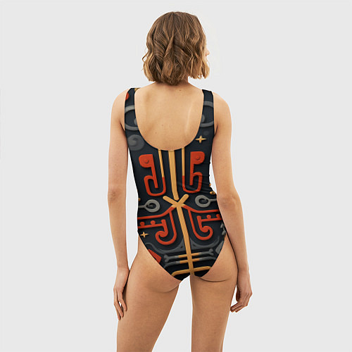 Женский купальник-боди Абстрактный паттерн в славянском стиле на тёмном ф / 3D-принт – фото 4