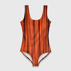Купальник-боди 3D женский Абстрактные полосы красно-оранжевый, цвет: 3D-принт
