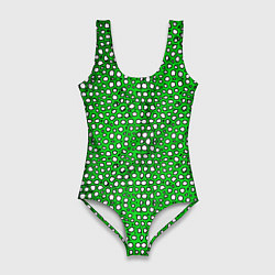 Купальник-боди 3D женский Белые пузырьки на зелёном фоне, цвет: 3D-принт