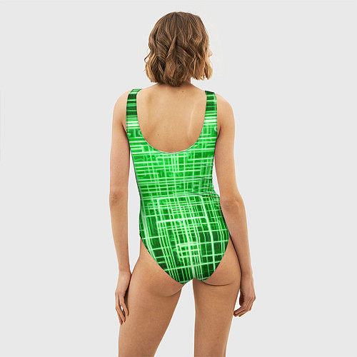 Женский купальник-боди Зелёные неоновые полосы киберпанк / 3D-принт – фото 4
