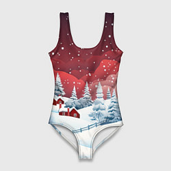 Купальник-боди 3D женский Искрящийся новогодний воздух, цвет: 3D-принт
