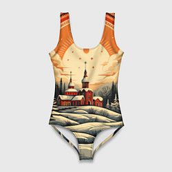 Купальник-боди 3D женский Белоснежные сугробы и зимние забавы, цвет: 3D-принт