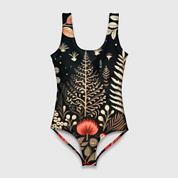 Купальник-боди 3D женский Елочные узоры нового года, цвет: 3D-принт