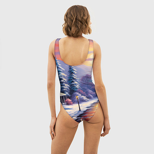 Женский купальник-боди Заснеженный новогодний лес чудес / 3D-принт – фото 4