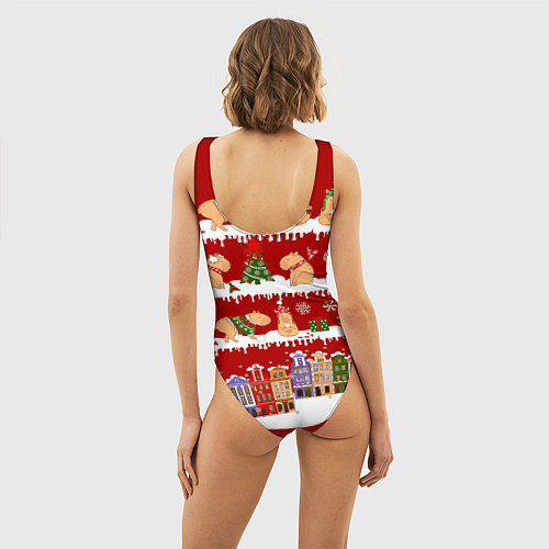 Женский купальник-боди Капибара с семьей на Новый год / 3D-принт – фото 4