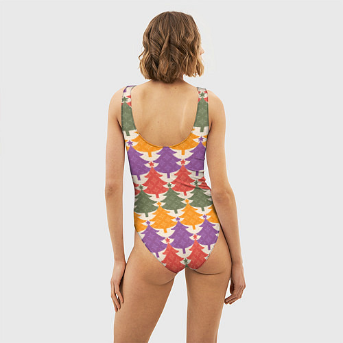 Женский купальник-боди Новогодние разноцветные ёлочки / 3D-принт – фото 4