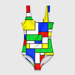 Купальник-боди 3D женский Геометрический жёлто-сине-красный, цвет: 3D-принт