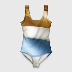 Купальник-боди 3D женский Золотые и голубые волнистые вставки на белом фоне, цвет: 3D-принт