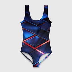 Купальник-боди 3D женский Синие абстрактные плиты, цвет: 3D-принт