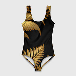 Женский купальник-боди Золотые объемные листья узоры