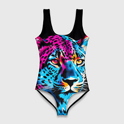 Купальник-боди 3D женский Леопард в неоновых цветах, цвет: 3D-принт