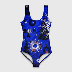 Купальник-боди 3D женский Зимние снежинки рождество, цвет: 3D-принт