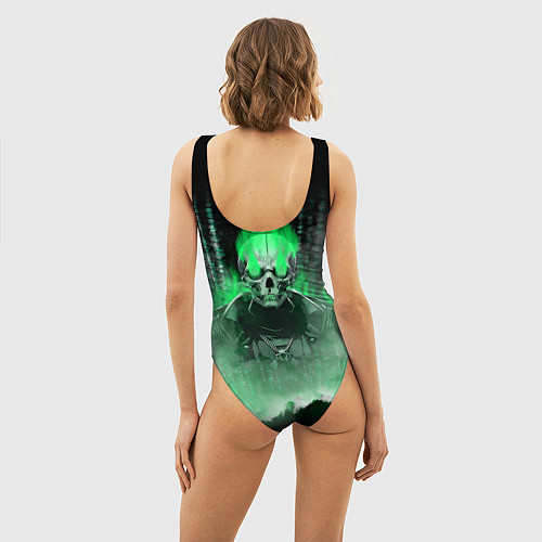 Женский купальник-боди Зелёный скелет в дыму / 3D-принт – фото 4