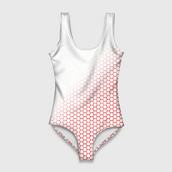 Женский купальник-боди Красно-белый соты