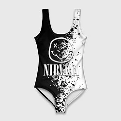Купальник-боди 3D женский Nirvana чернобелые краски рок, цвет: 3D-принт