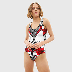 Купальник-боди 3D женский Красный узор сердце, цвет: 3D-принт — фото 2