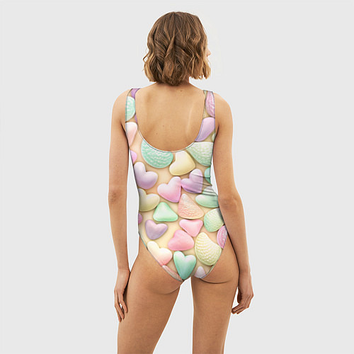 Женский купальник-боди Сердечки розовые конфетки / 3D-принт – фото 4