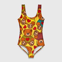 Купальник-боди 3D женский Игрушечные мишки и сердечки, цвет: 3D-принт