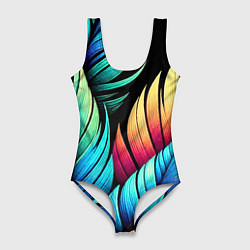 Купальник-боди 3D женский Color feathers - neon, цвет: 3D-принт