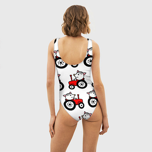 Женский купальник-боди Поросенок Пётр на красном тракторе / 3D-принт – фото 4