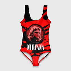Купальник-боди 3D женский Nirvana красные краски рок бенд, цвет: 3D-принт