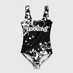 Купальник-боди 3D женский Tekken 8 брызги белых красок, цвет: 3D-принт