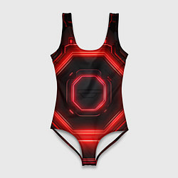 Купальник-боди 3D женский Nvidia style black and red neon, цвет: 3D-принт
