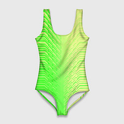 Купальник-боди 3D женский Зелёные градиентные линии, цвет: 3D-принт