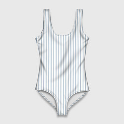 Женский купальник-боди Белый в голубую тонкую полоску
