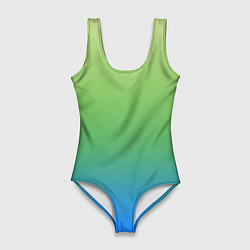 Купальник-боди 3D женский Градиент зелёно-голубой, цвет: 3D-принт