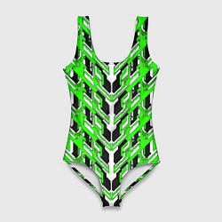 Купальник-боди 3D женский Зелёная техно броня, цвет: 3D-принт