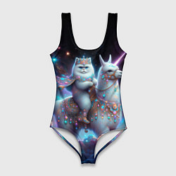 Женский купальник-боди Персидский кот верхом на альпаке