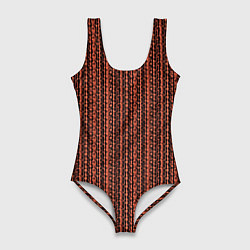 Купальник-боди 3D женский Красно-коричневый искажённые полосы, цвет: 3D-принт