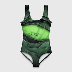 Женский купальник-боди Разрез на зеленой абстракции