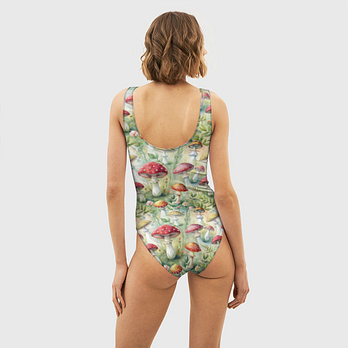 Женский купальник-боди Дикие грибы лесные мухоморы / 3D-принт – фото 4