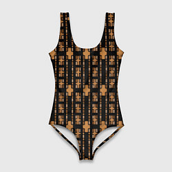 Женский купальник-боди Коричневые кирпичики на чёрном фоне