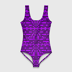 Купальник-боди 3D женский Чёрные полосы на фиолетовом фоне, цвет: 3D-принт