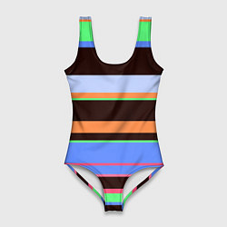 Купальник-боди 3D женский Разноцветный полосатый, цвет: 3D-принт