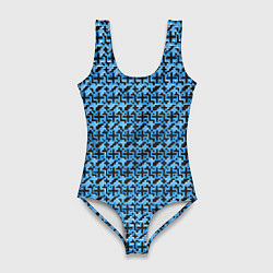 Женский купальник-боди Чёрные плюсики на синем фоне