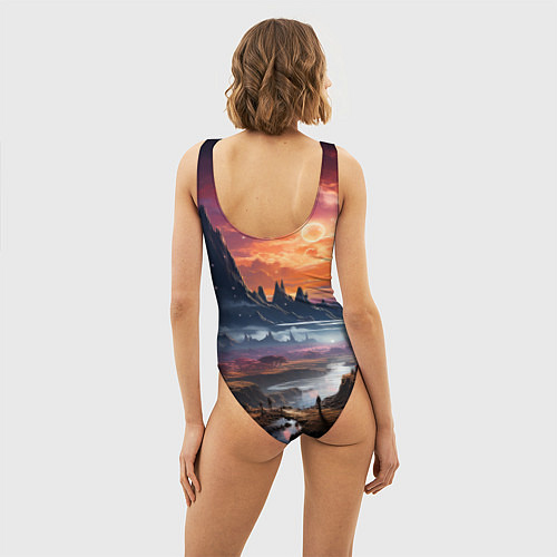 Женский купальник-боди Космический фантазийный мир на другой планете / 3D-принт – фото 4