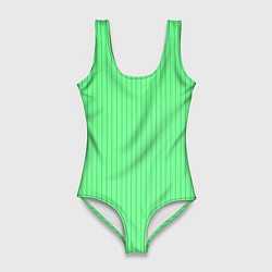 Купальник-боди 3D женский Райский зелёный полосатый, цвет: 3D-принт