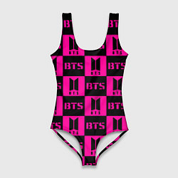 Купальник-боди 3D женский BTS pattern pink logo, цвет: 3D-принт