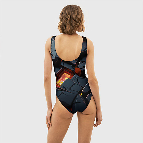 Женский купальник-боди Черные камни с разломами / 3D-принт – фото 4