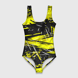 Купальник-боди 3D женский Yellow geometry - спортивный узор, цвет: 3D-принт
