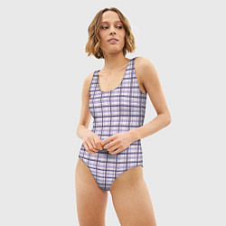 Купальник-боди 3D женский Холодный сиреневый клетчатый, цвет: 3D-принт — фото 2