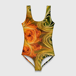 Купальник-боди 3D женский Зелено-оранжевый фрактал, цвет: 3D-принт