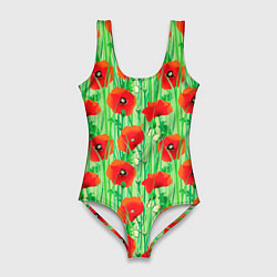 Купальник-боди 3D женский Маковый узор, цвет: 3D-принт